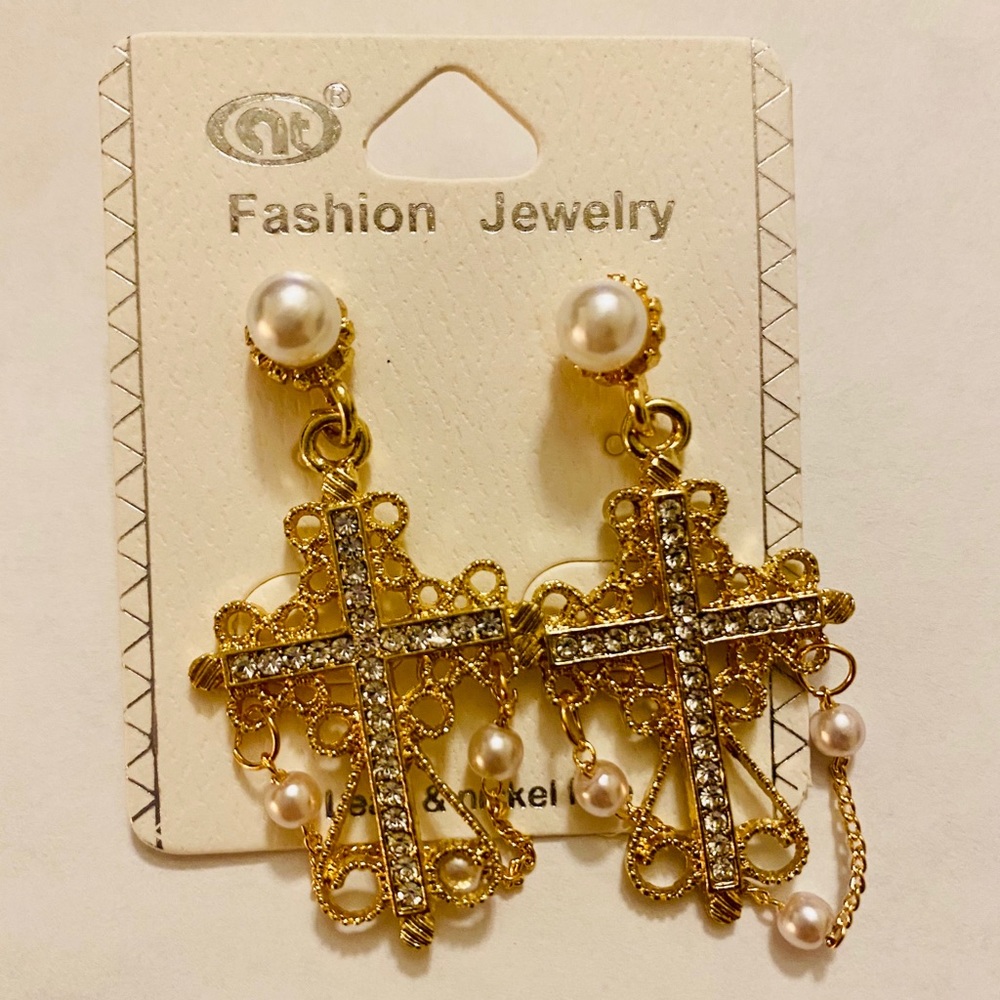 Gold plated cross earrings